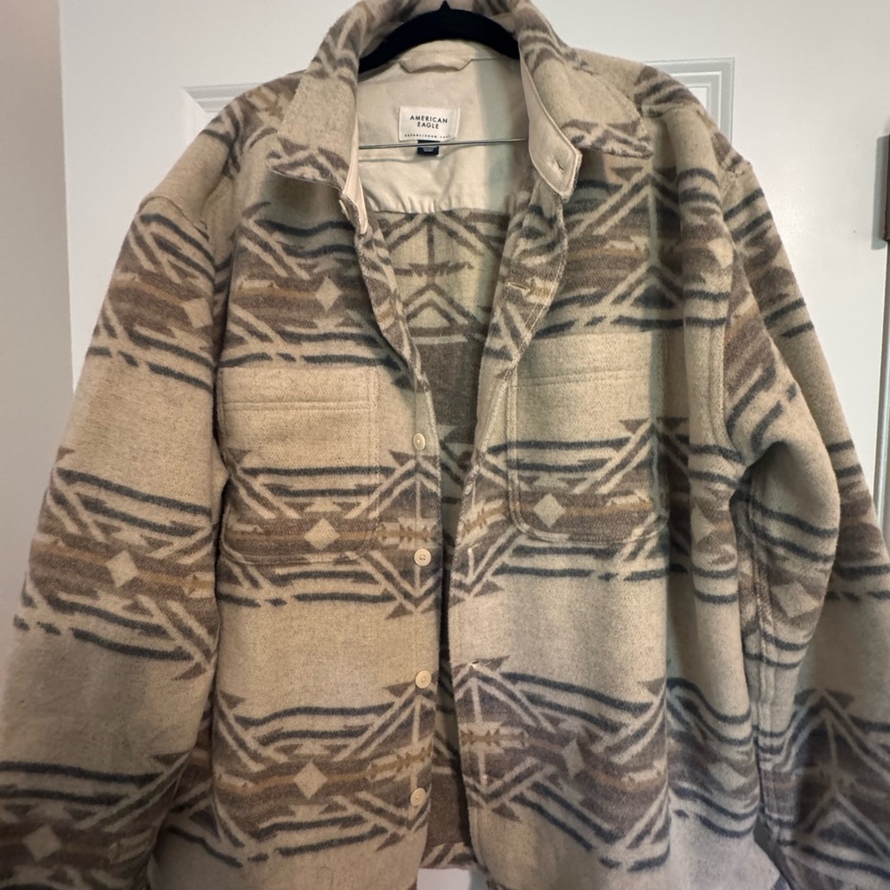 American Eagle Cream and Brown Patterned Jacket